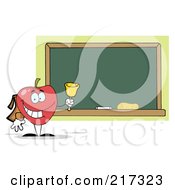 Poster, Art Print Of Red School Apple Ringing A Bell By A Chalk Board