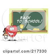Poster, Art Print Of Red School Apple Ringing A Bell By A Back To School Chalk Board
