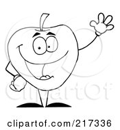 Royalty Free RF Clipart Illustration Of An Outlined Friendly Apple Character Waving