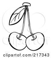 Royalty Free RF Clipart Illustration Of Two Outlined Cherries On Stems With A Leaf