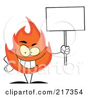 Poster, Art Print Of Grinning Flame Character Holding A Blank Sign