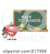 Poster, Art Print Of School Apple Ringing A Bell By A Back To School Chalk Board