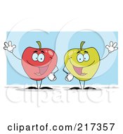 Poster, Art Print Of Red And Green Apple Characters Waving