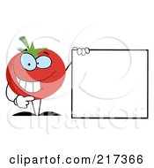 Poster, Art Print Of Happy Tomato Character Holding Up A Blank Sign With One Hand