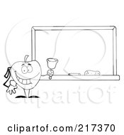 Poster, Art Print Of Outlined School Apple Ringing A Bell By A Chalk Board
