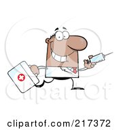 Royalty Free RF Clipart Illustration Of A Running Male Black Doctor With A Syringe by Hit Toon