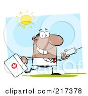 Royalty Free RF Clipart Illustration Of A Running Male Black Doctor With A Needle Syringe