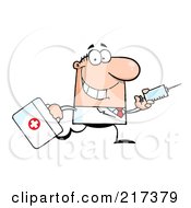 Poster, Art Print Of Running Male Caucasian Doctor With A Syringe