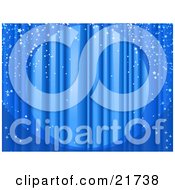 Clipart Picture Illustration Of A Spotlight Shining On Closed Blue Stage Curtains With Sparkling Confetti Falling Over The Stage by Tonis Pan