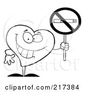 Royalty Free RF Clipart Illustration Of An Outlined Heart Holding A No Smoking Sign by Hit Toon