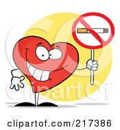 Royalty Free RF Clipart Illustration Of A Red Heart Holding A Smoking Prohibited Sign by Hit Toon