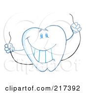 Dental Tooth Character Holding Floss