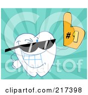 Poster, Art Print Of Dental Tooth Character Wearing Sunglasses And Wearing A Number One Fan Glove