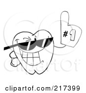 Royalty Free RF Clipart Illustration Of An Outlined Tooth Character Wearing Shades And Wearing A Number One Fan Glove