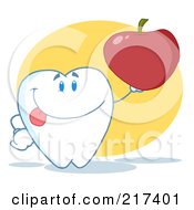 Poster, Art Print Of Tooth Character Holding A Red Apple