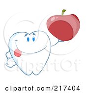 Royalty Free RF Clipart Illustration Of A Dental Tooth Character Holding A Red Apple