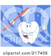 Royalty Free RF Clipart Illustration Of A Dental Tooth Character Holding A Tooth Brush And Thumbs Up