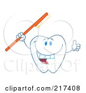 Poster, Art Print Of Dental Tooth Character Holding A Red Tooth Brush And Thumbs Up