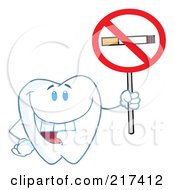 Dental Tooth Character Holding A No Smoking Sign