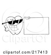Poster, Art Print Of Outlined Dental Tooth Character Wearing Shades And Holding A Blank Sign
