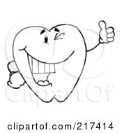 Royalty Free RF Clipart Illustration Of An Outlined Dental Tooth Character Winking And Holding A Thumb Up