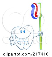 Dental Tooth Character Holding A Toothbrush With Paste