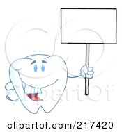 Royalty Free RF Clipart Illustration Of A Tooth Character Holding Up A Small Blank Sign