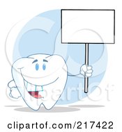 Royalty Free RF Clipart Illustration Of A Tooth Character Holding Up A Blank Sign On A Pole