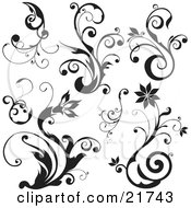 Clipart Picture Illustration Of Blooming Flowers And Plants With Scrolls by OnFocusMedia #COLLC21743-0049
