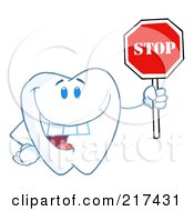 Poster, Art Print Of Tooth Character Smiling And Holding A Stop Sign