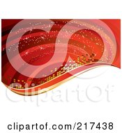Poster, Art Print Of Gradient Red Background Of Waves Sparkles And Golden Tiles Above White