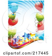 Poster, Art Print Of Shiny Stars With Balloons On Swirly Blue And A Wave Of White