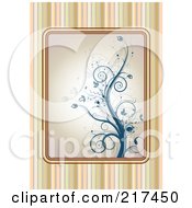 Poster, Art Print Of Striped Background With A Blue Floral Vine