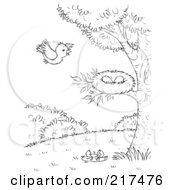 Coloring Page Outline Of A Bird Flying Towards A Nest