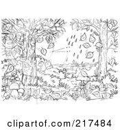 Poster, Art Print Of Coloring Page Outline Of Rain Crashing Knocking Leaves Off Of Trees