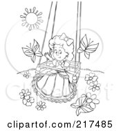 Poster, Art Print Of Coloring Page Outline Of A Girl Playing On A Swing With Butterflies