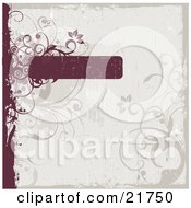 Poster, Art Print Of Worn Red Text Box With Circles Flowers And Vines Over A Pale Blue Background