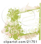 Poster, Art Print Of White Text Box With Lines Bordered With Green And Tan Splatters Vines And Flowers Over A White Background