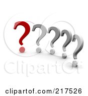 Royalty Free RF Clipart Illustration Of A 3d Red Question Mark Standing Out From A Row Of Gray Question Marks by Jiri Moucka