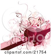 Poster, Art Print Of Red Blank Line For Text Space With Red And Pink Circles And Vines Over A White Background