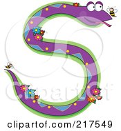 Royalty Free RF Clipart Illustration Of A Purple Snake And Flowers In The Shape Of An S