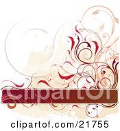 Clipart Picture Illustration Of A Gradient Text Box With Pink Brown And Orange Vines And Flowers Over A Green And White Background