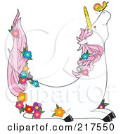 Poster, Art Print Of Unicorn With A Butterfly And Flowers In The Shape Of A U