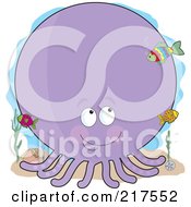Royalty Free RF Clipart Illustration Of A Big Purple Octopus In The Shape Of An O by Maria Bell