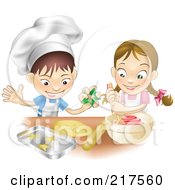 Poster, Art Print Of White Boy And Girl Making Cookies Together