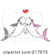 Royalty Free RF Clipart Illustration Of A Happy Shark Couple Smiling Under A Red Heart by Rosie Piter #COLLC217573-0023