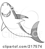 Poster, Art Print Of Happy Gray And White Shark Swimming Upwards