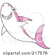 Poster, Art Print Of Happy Pink And White Shark Swimming Upwards