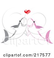 Poster, Art Print Of Happy Shark Pair Smiling Under A Red Heart