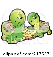Poster, Art Print Of Cute Tortoise Couple Eating Food